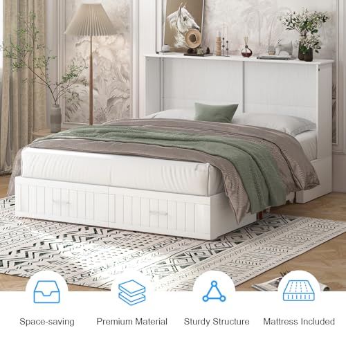 Murphy Cabinet Bed with Tri-fold Mattress and USB Charging Station H946117
