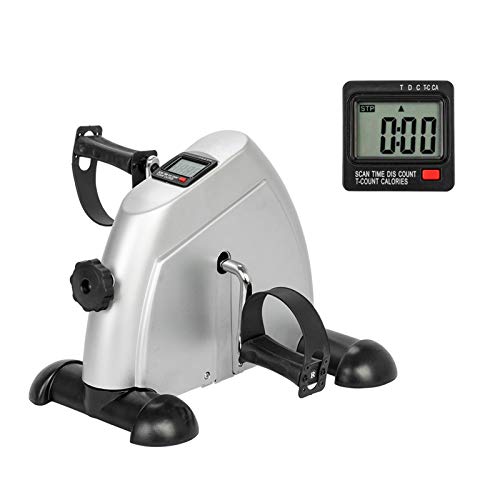 Under Desk Bike Pedal Exerciser, Mini Cycle Exercise Bike for Leg/Arm Pedder Portable Pedal Exerciser with LCD Display for Home Office (Silver)