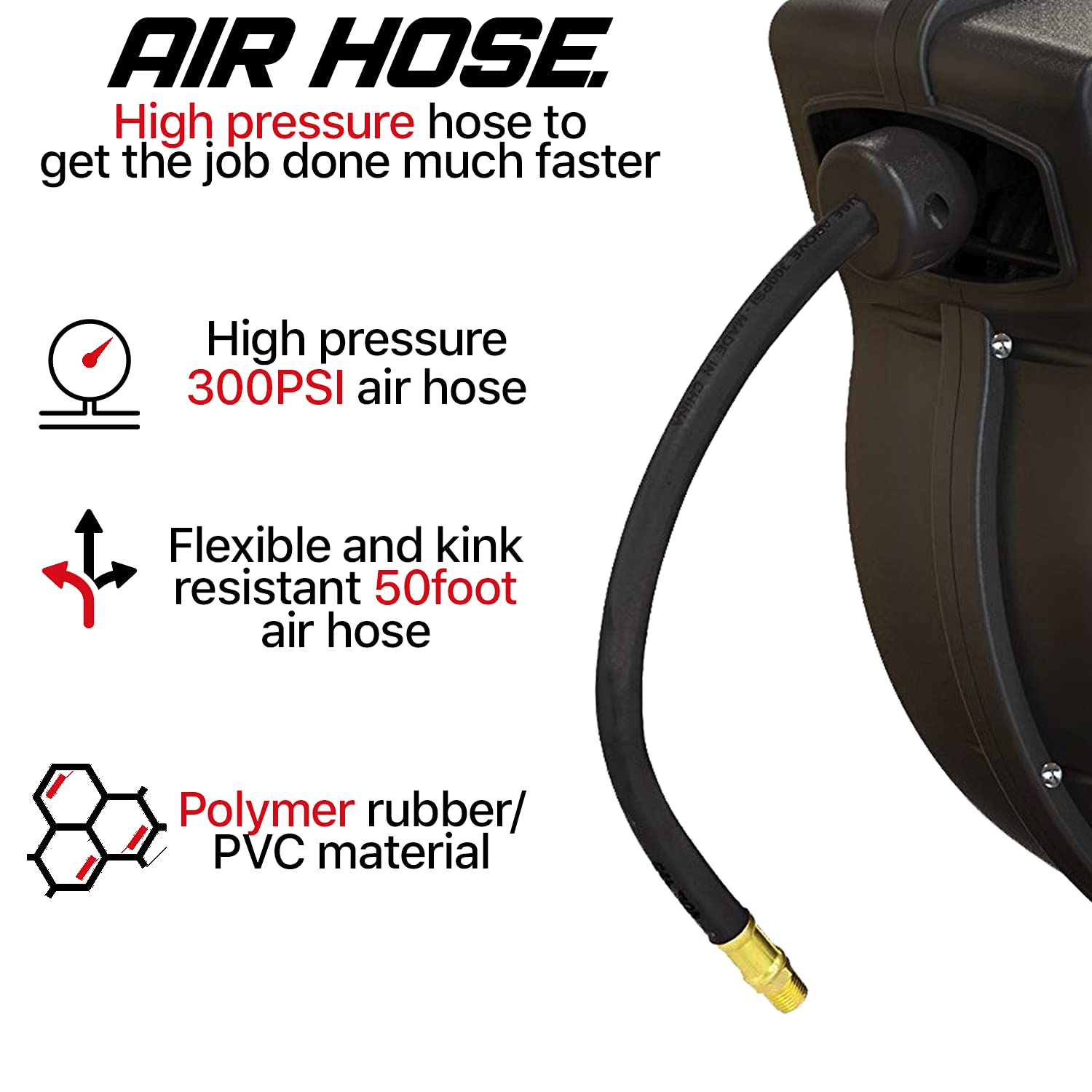 Retractable Air Hose Reel 3/8" x 50 ft, 300 PSI P748902