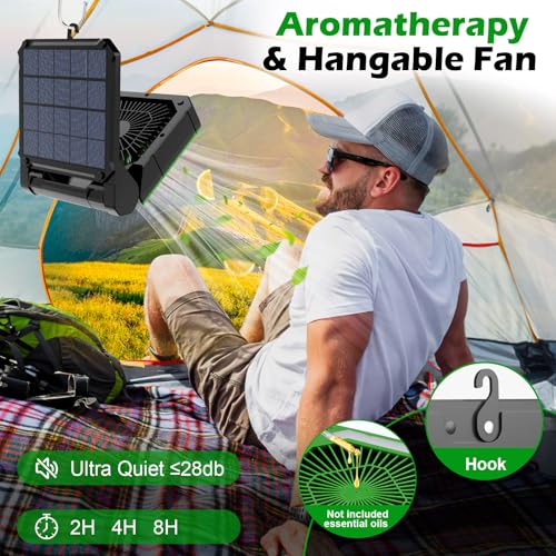 Solar Powered Camping Fan with LED Lantern, Rechargeable, 3 Speeds R48444