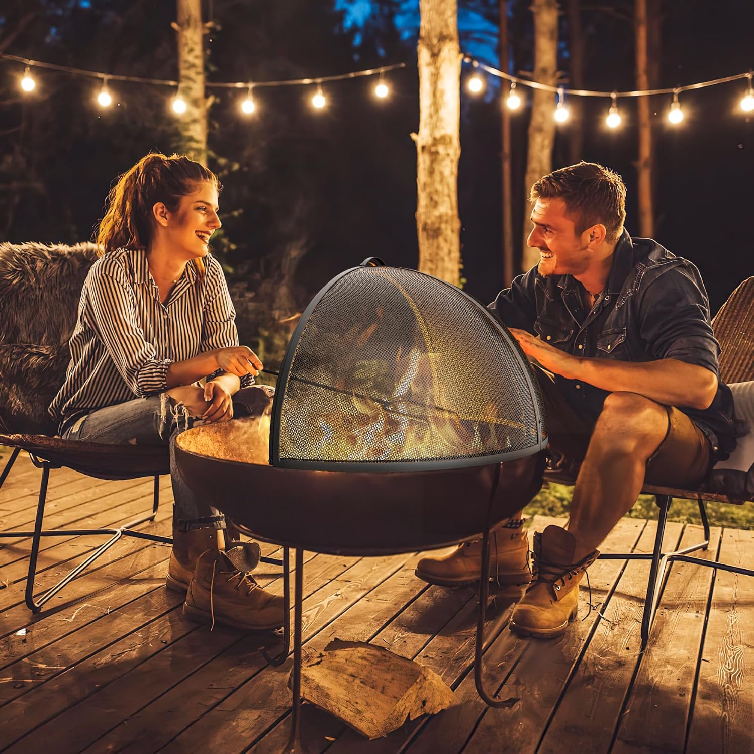 Heavy-Duty Fire Pit Spark Screen with Handle and Poker, for 36-Inch Round Outdoor Fire Pits R412456