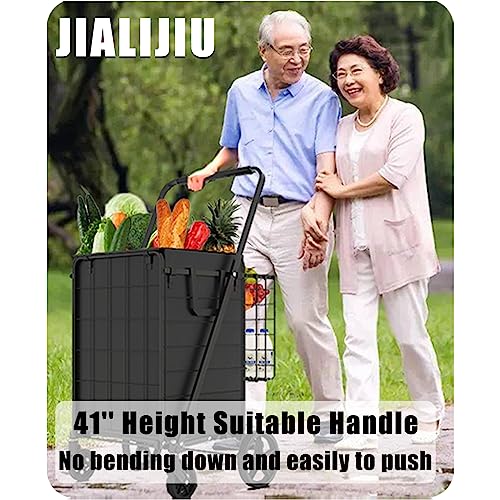 Heavy Duty Folding Shopping Cart with Double Basket and 360° Swivel Wheels X75734
