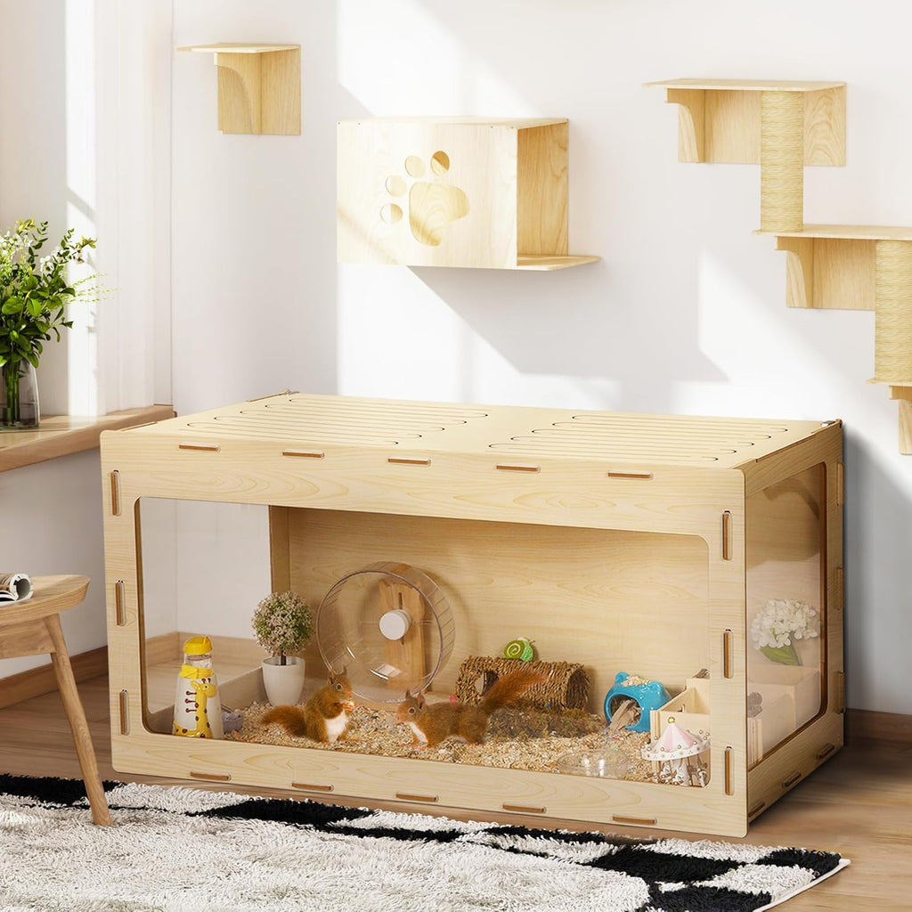 Wooden Hamster Cage, 40" Large Habitat with Openable Top & Acrylic Sheets F29998