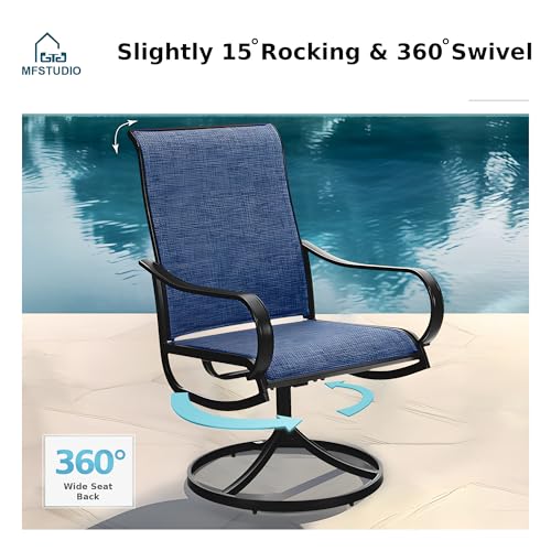 8 Piece Patio Dining Set with Umbrella, 6 Grey Sling Swivel Chairs, Rectangular Metal Table, 13 FT Beige Umbrella F91883