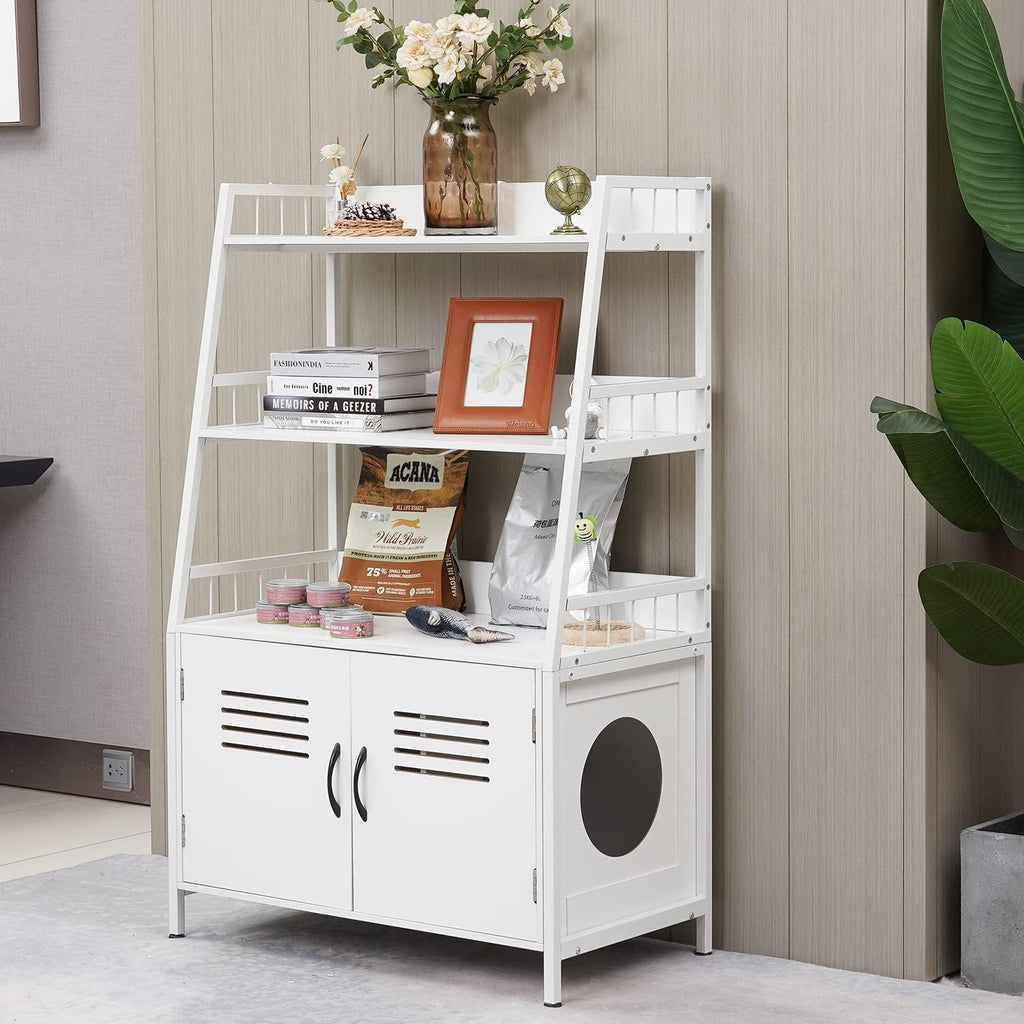 Cat Litter Box Enclosure Furniture with Shelf Storage and 2 Doors A7044