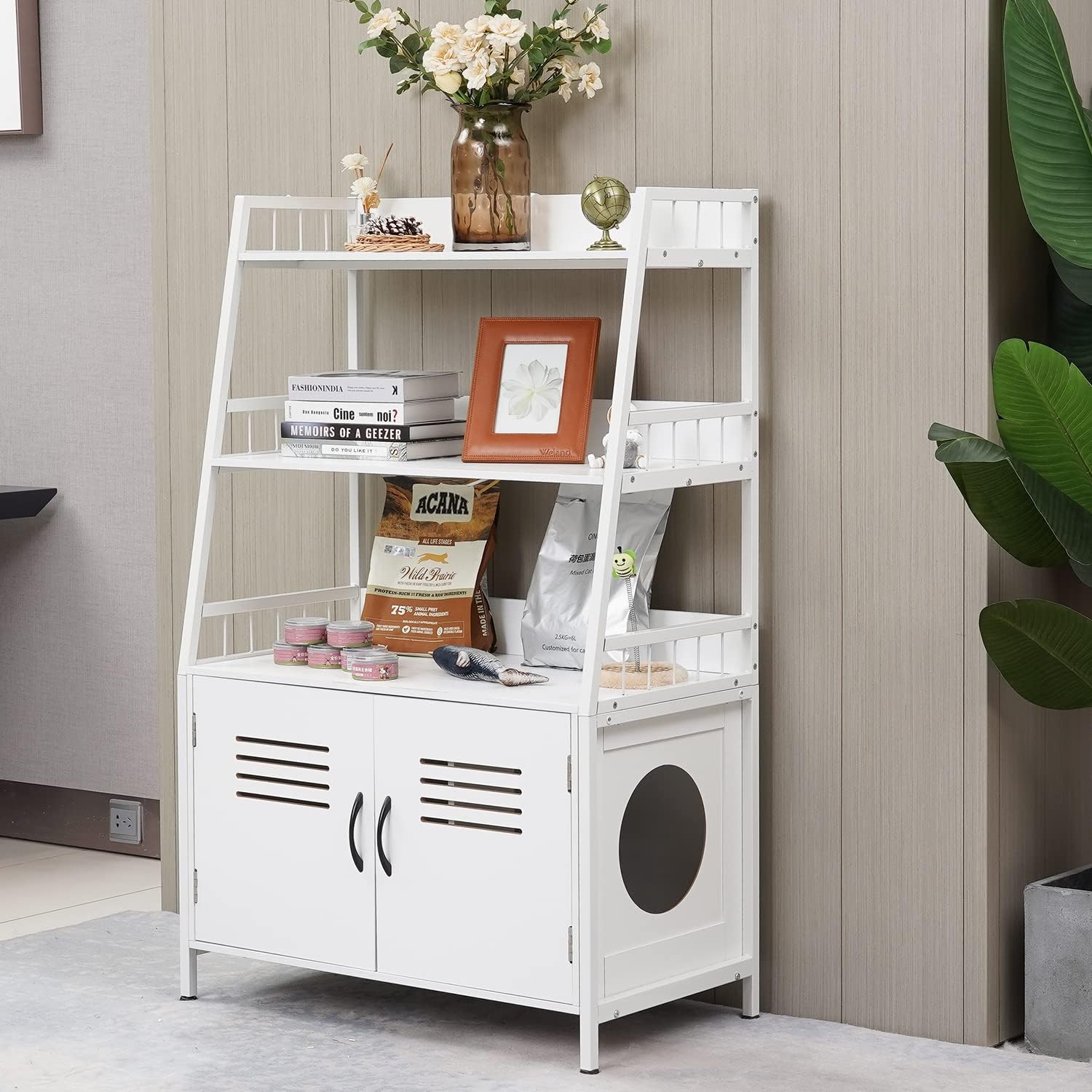 Cat Litter Box Enclosure Furniture with Shelf Storage and 2 Doors A7044