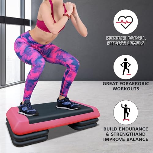 Adjustable Aerobic Step Platform with 4 Risers, 4-6-8in Height L756398