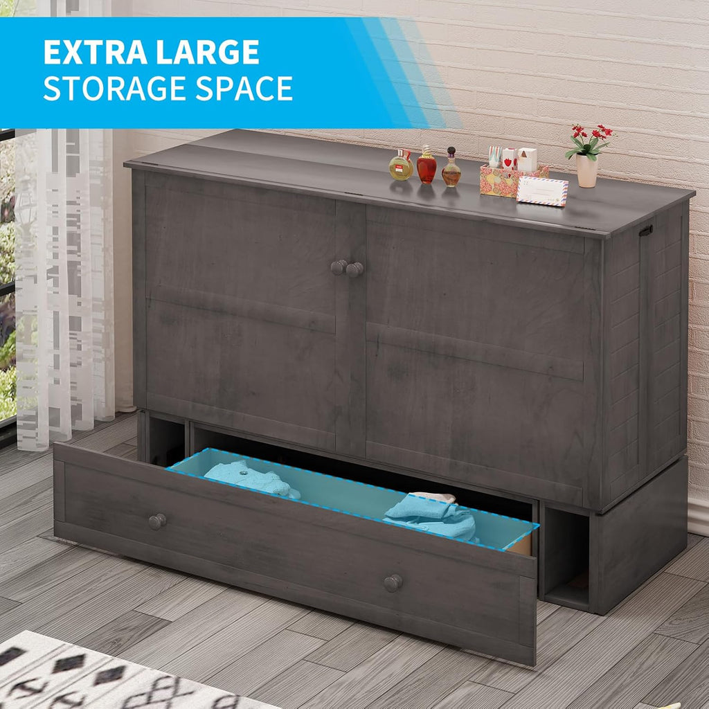 Queen Size Murphy Bed with Foldable Foam Mattress and Storage Drawer F178967
