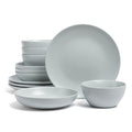 over&back Coupe Dinnerware Set - Stoneware Dishes - Comes with 4 Dinner Plates, 4 Salad Plates, 4 Cereal Bowls, and 4 Dinner Bowls - 16-Piece All-Occasion Place Settings - Semi-Matte Fog Blue