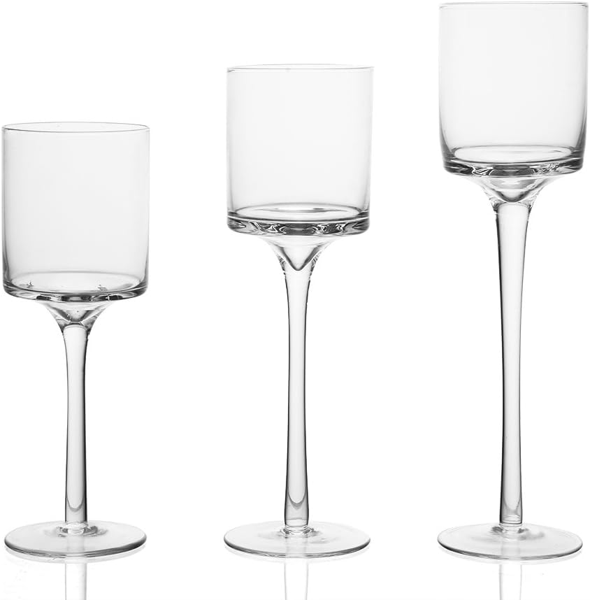 Set of 3 Candlestick & Tealight Candle Holders Tall High Elegant Clear Glass Tealight Holder Suitable for Candles Under 6cm (2.36") in Diameter Fit Home Party Wedding Table Centerpiece Decor…