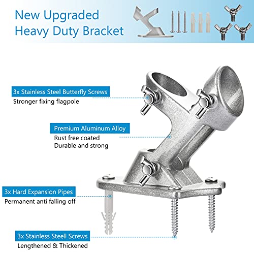 Heavy Duty House Flag Pole Holder Bracket, Aluminum Mount, Stainless Steel Hardware, 1" Inner Diameter L10567