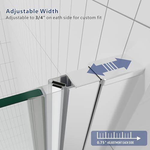 Semi Frameless Pivot Swing Shower Door, Clear Tempered Glass, Chrome Finish I97733