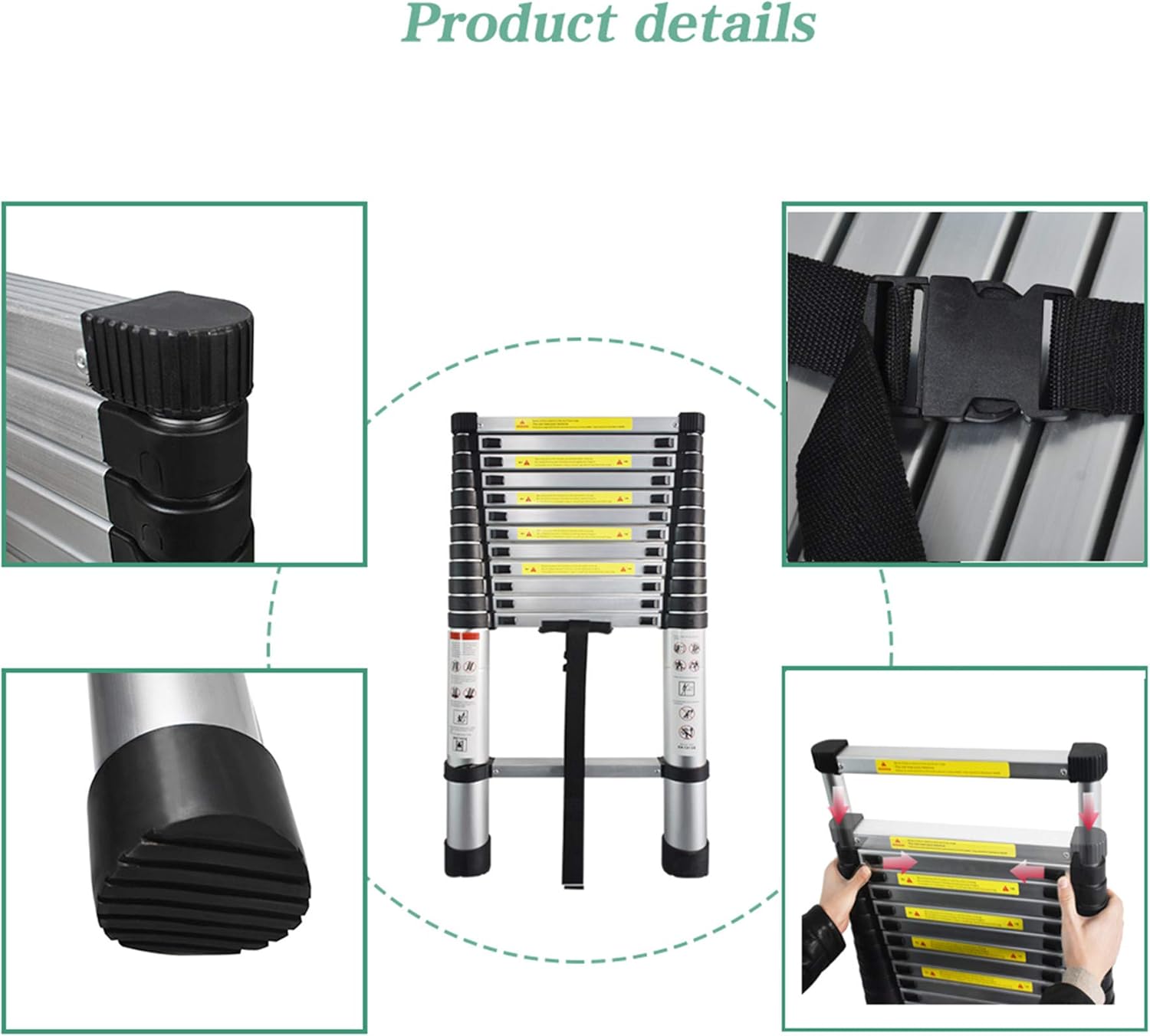 Telescopic Extension Ladder, One-Button Retraction, 330 lbs Capacity, 14.5 FT F558