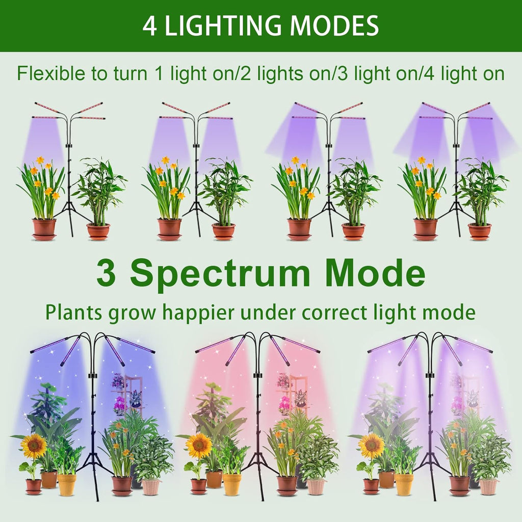 Grow Light for Indoor Plants, Full Spectrum, Adjustable Tripod, 4 Head L9073