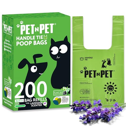 PET N PET 200 Counts Unscented Dog Poop Bags with Tie Handles, 38% Plant Based & 62% PE Poop Bags for Dogs, Extra-Thick Doggie Poop Bags, Dog Waste Bags, Cat Litter Bags, Cat Poop Bags