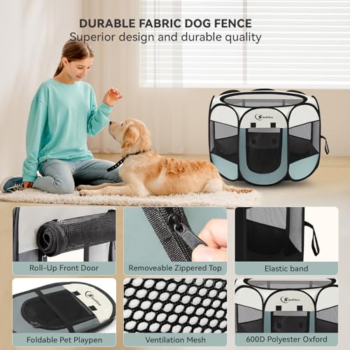Dog Playpen Portable Pop Up Kennel with Carrying Case, Grey U939