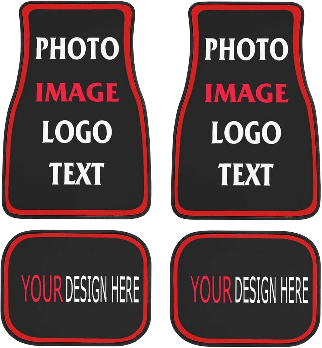 Personalized car mats 4 Pieces custom floor mats for Cars SUV Sedan Truck Van with text and 3D picture (Black with Red)