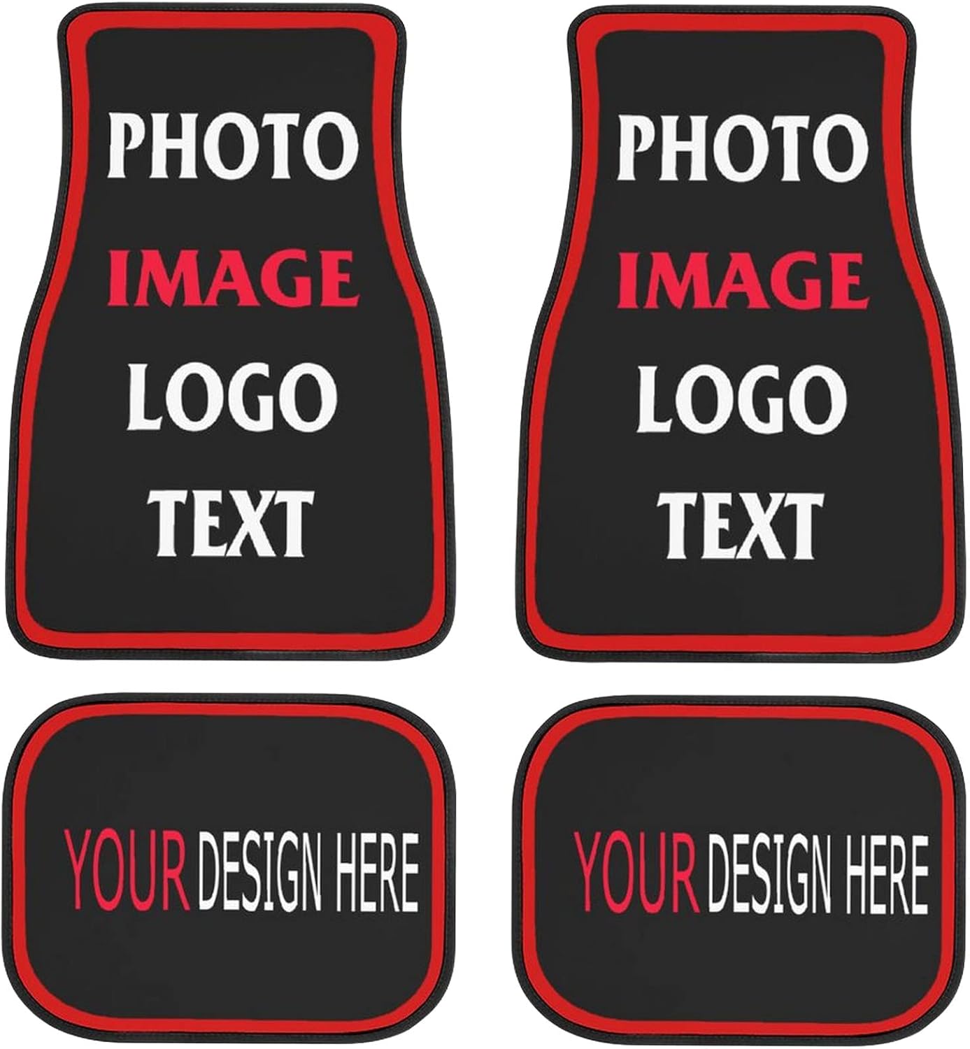 Personalized car mats 4 Pieces custom floor mats for Cars SUV Sedan Truck Van with text and 3D picture (Black with Red)
