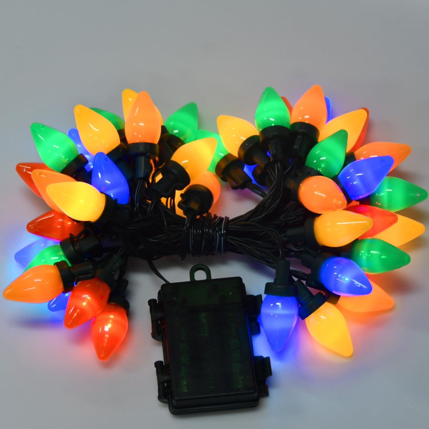 C7 LED Christmas Lights Battery Operated with Remote, 8 Mode Twinkle, 50 Bulbs T98600