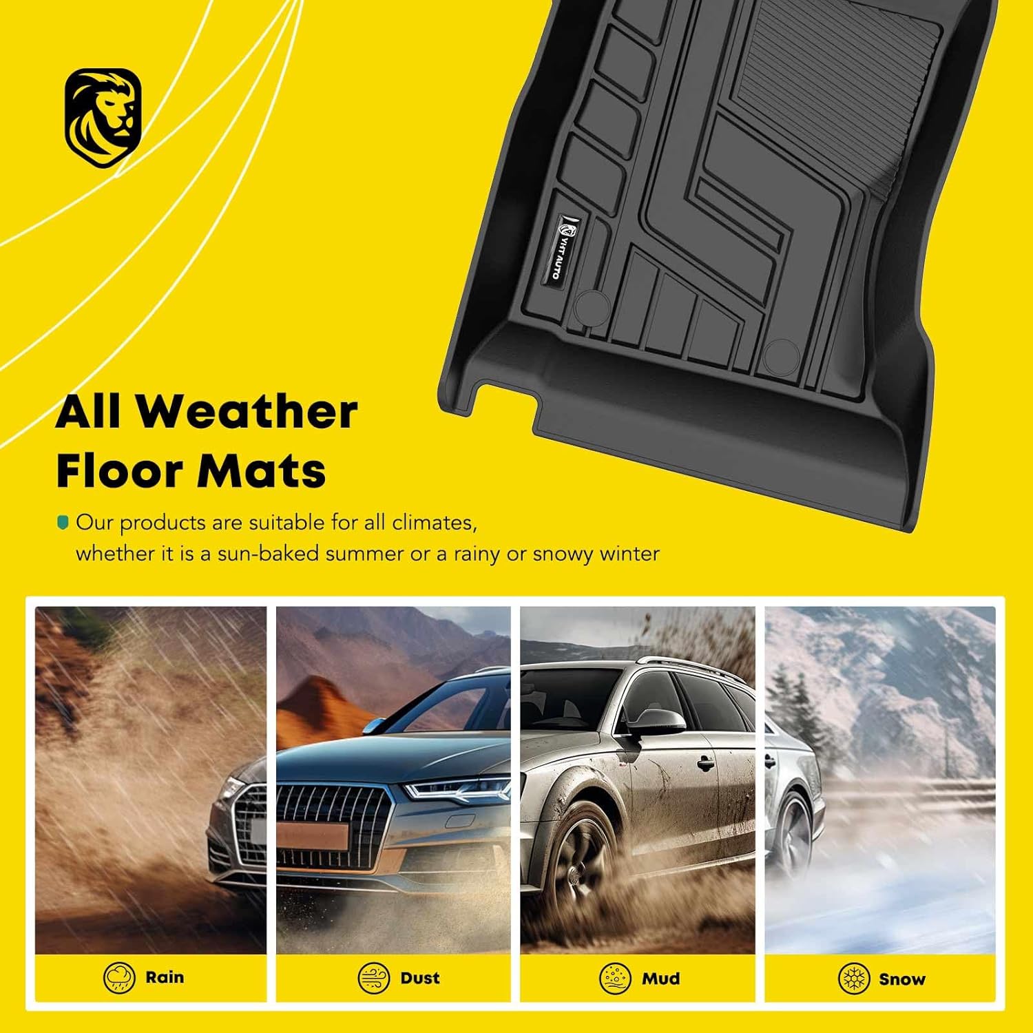 All Weather TPE Car Floor Mats for 2020-2024 Subaru Outback and Legacy, Black Front and Rear Full Set, 3 Pieces L866