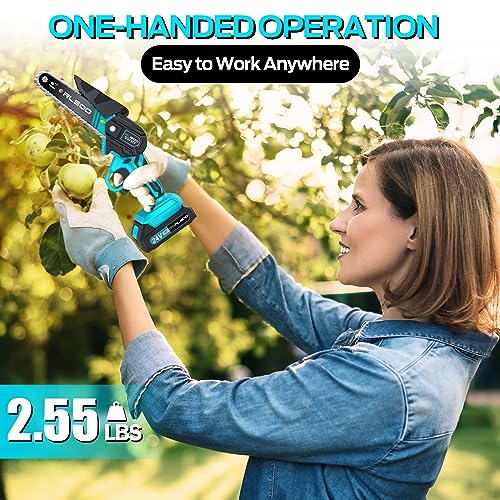 Cordless Mini Chainsaw 6 Inch with 2 Batteries and 3 Chains T395967