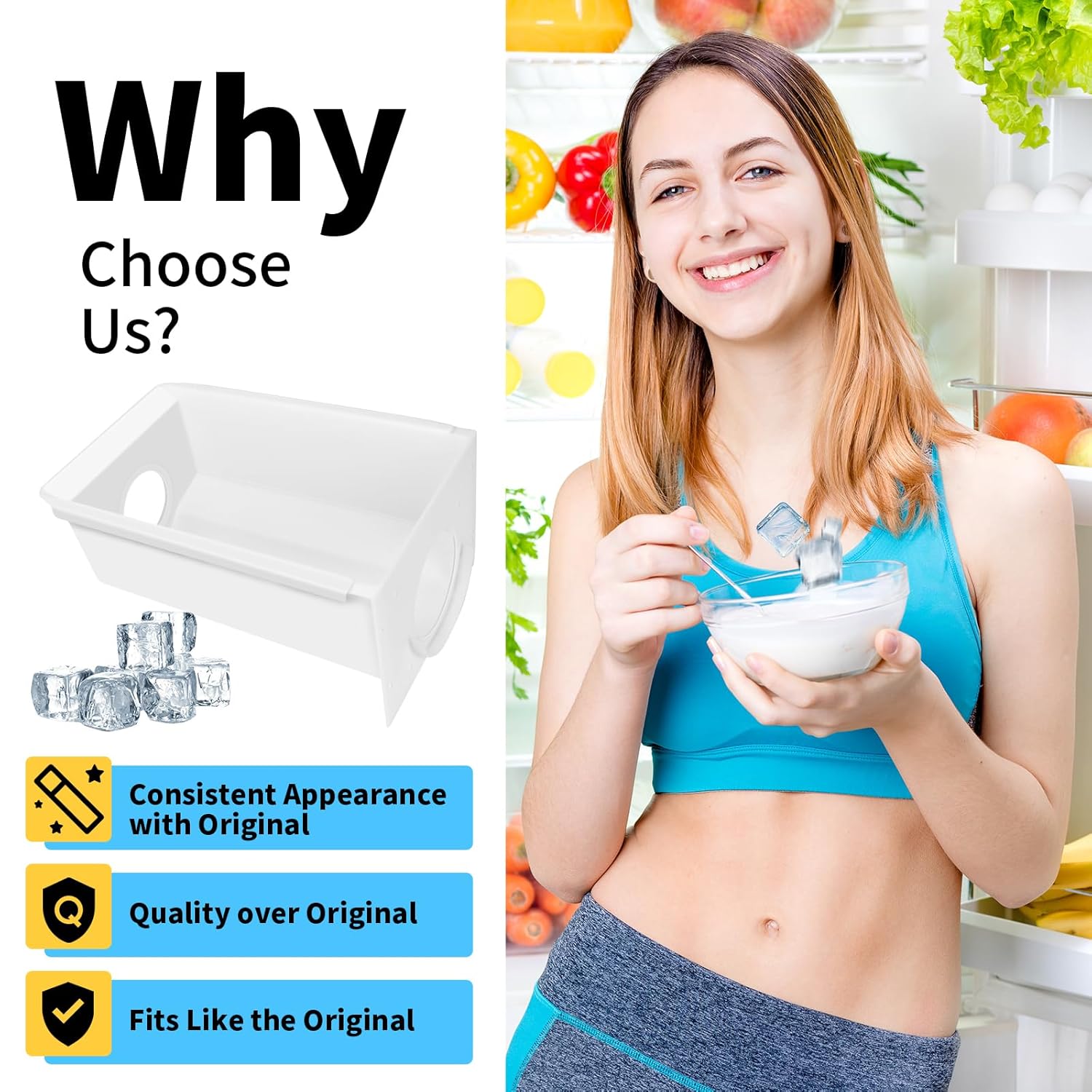 Refrigerator Ice Bucket Container, White ABS Plastic X276416