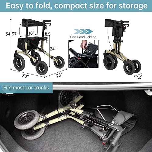 All-Terrain Rollator Walker with 12" Front Rubber Wheels, Compact Folding Design J8852