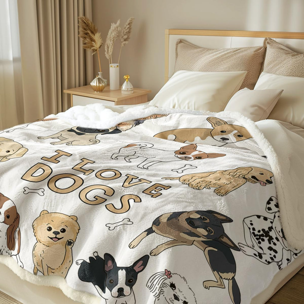 Puppy Print Sherpa Blanket Soft Reversible Throw for Bed Sofa R158087