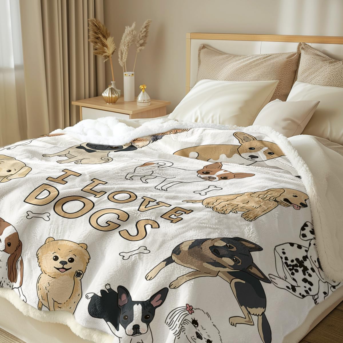 Puppy Print Sherpa Blanket Soft Reversible Throw for Bed Sofa R158087