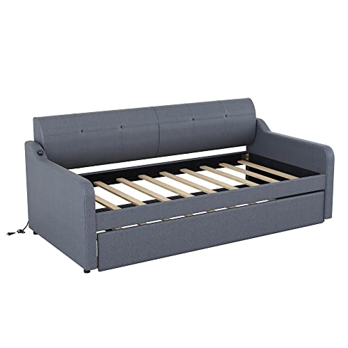 Twin Size Day Bed with Pop Up Trundle and USB Charging I57725