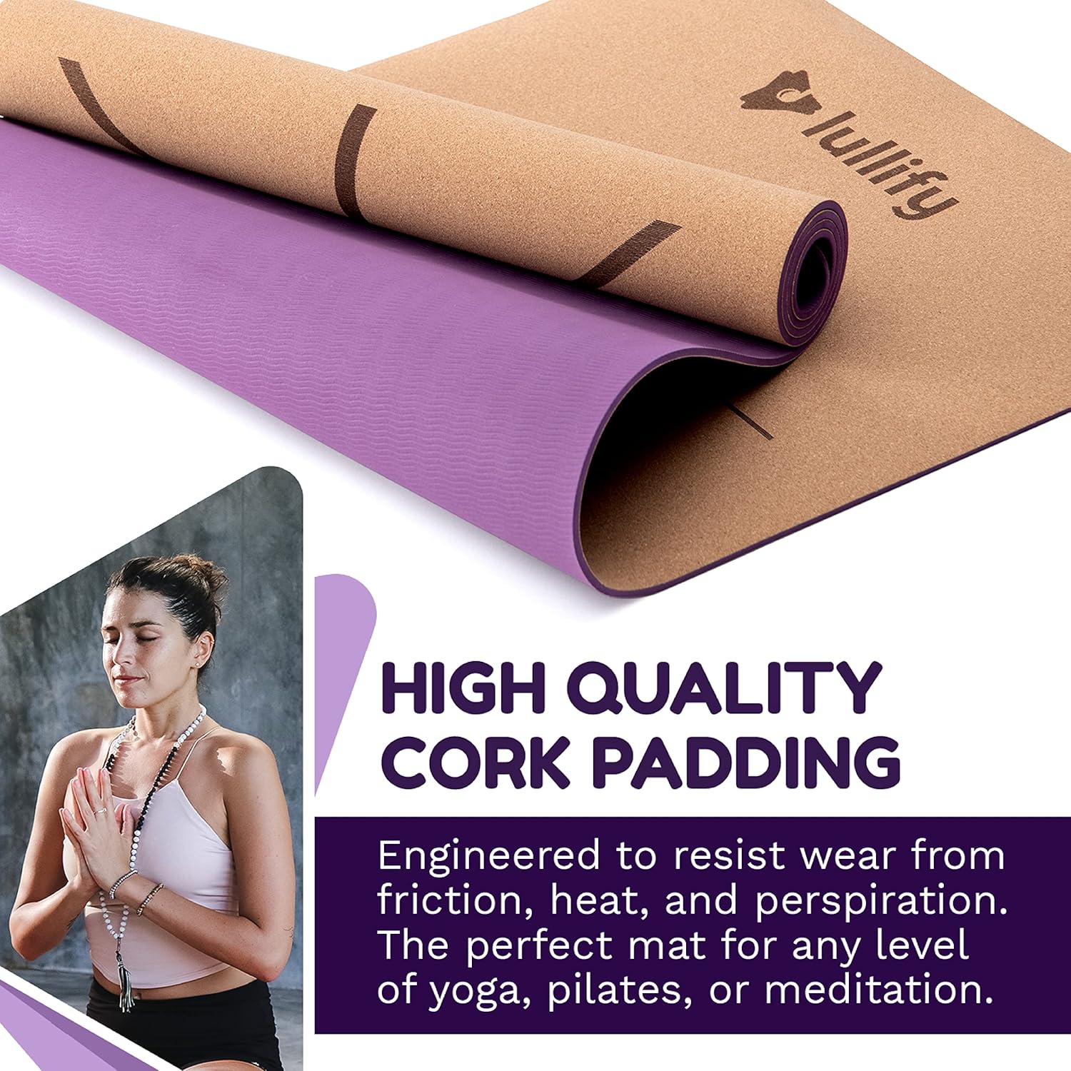 Cork Yoga Mat with Non-Slip Surface and Carrying Strap R21360