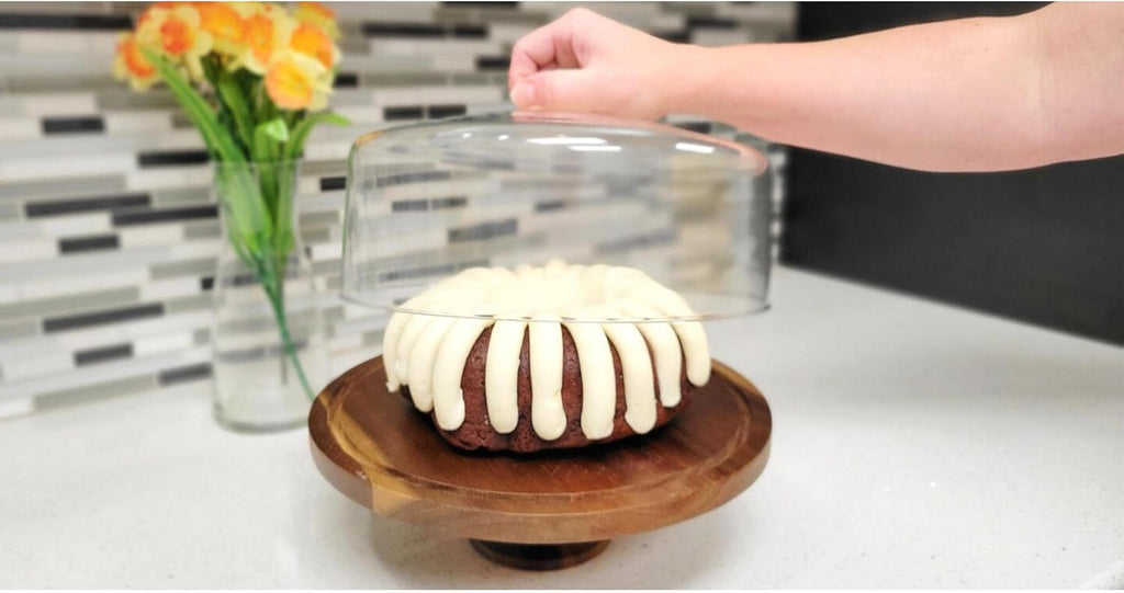 Large Cake Stand with Glass Dome and Wood Pedestal O711810