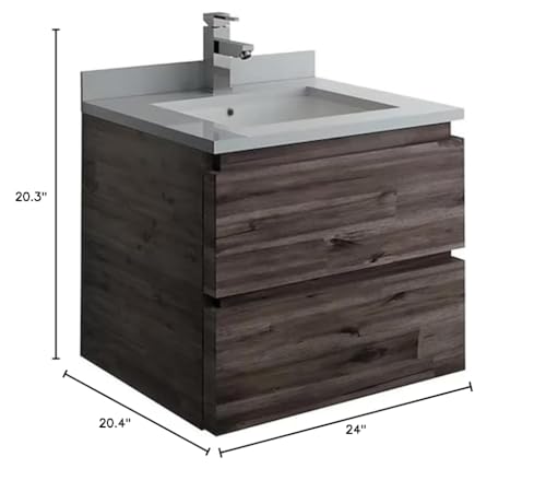 24 Inch Wall Hung Modern Bathroom Vanity with Quartz Countertop and Ceramic Sink Z371