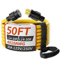 40FT 30 Amp Generator Extension Cord 4 Prong, NEMA L14-30P/L14-30R 10 Gauge STW 125/250V Twist Lock Generator Cord Heavy Duty, Yellow ETL Listed