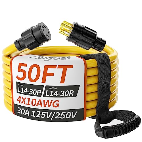 40FT 30 Amp Generator Extension Cord 4 Prong, NEMA L14-30P/L14-30R 10 Gauge STW 125/250V Twist Lock Generator Cord Heavy Duty, Yellow ETL Listed