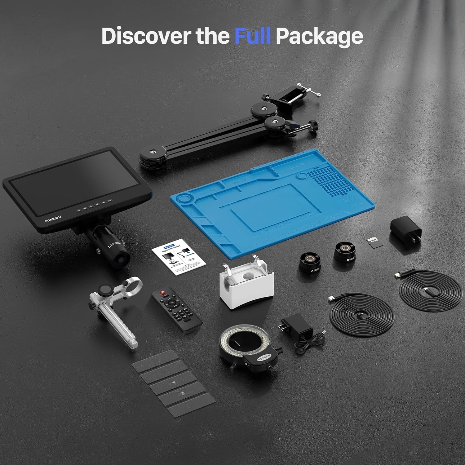 Flex Digital Soldering Microscope 2000x, 10.1" HDMI, 3 Lens, Ring Light, 64GB P111923