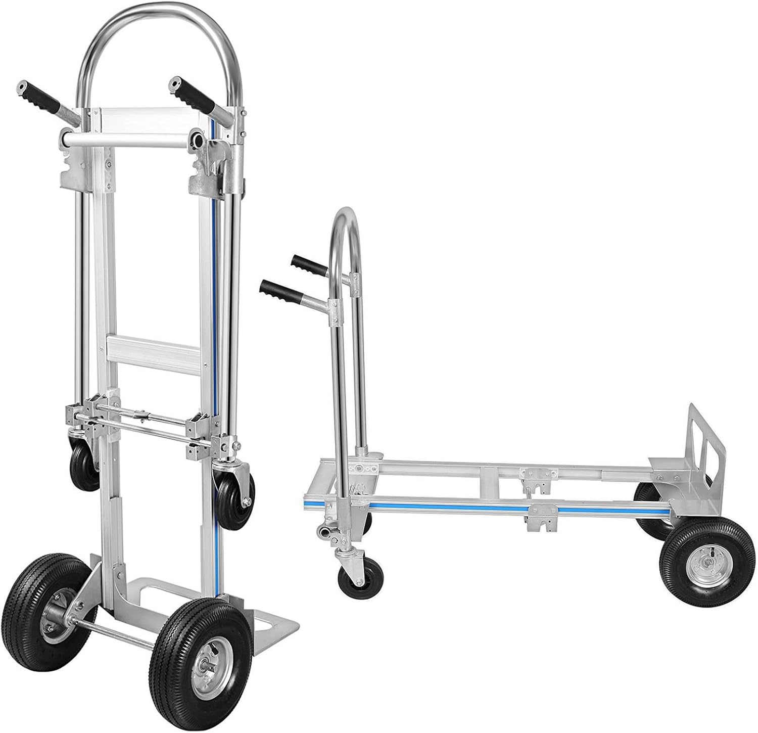 Aluminum Hand Truck, Heavy Duty Convertible Hand Truck Dolly 2 in 1 Design, 770 LBS Utility Cart Dolly Cart with Rubber Wheels Commercial Grade for Transportation in Warehouse