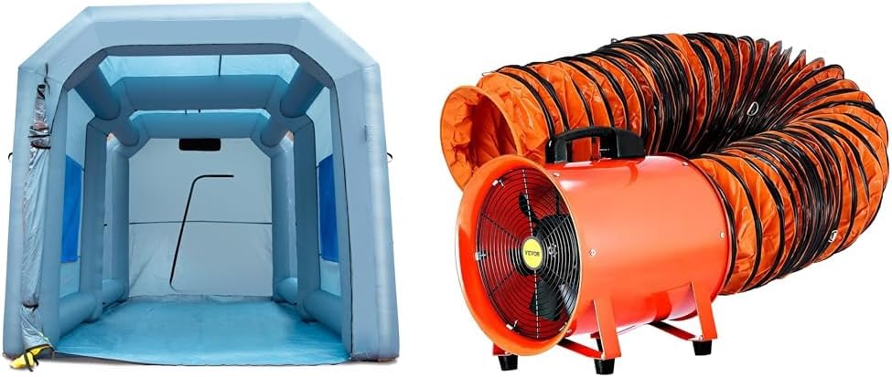 VEVOR Inflatable 13x10x9ft Paint Booth Tent with 950W Blower, Car Repair Spray Booth with Air Filter and 12" 3900m3/h Ventilation Exhaust Fan