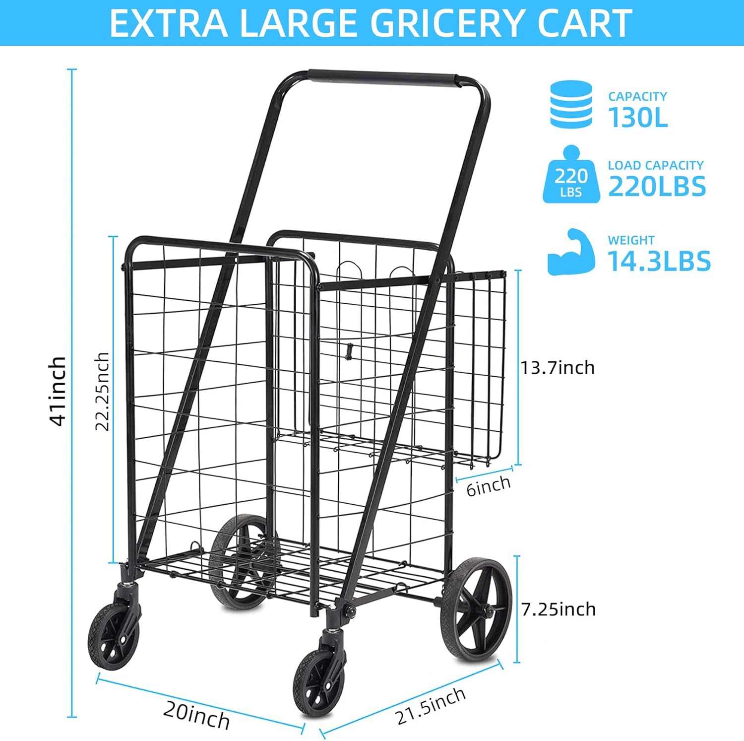 Folding Shopping Cart with Wheels Removable Liner I34891