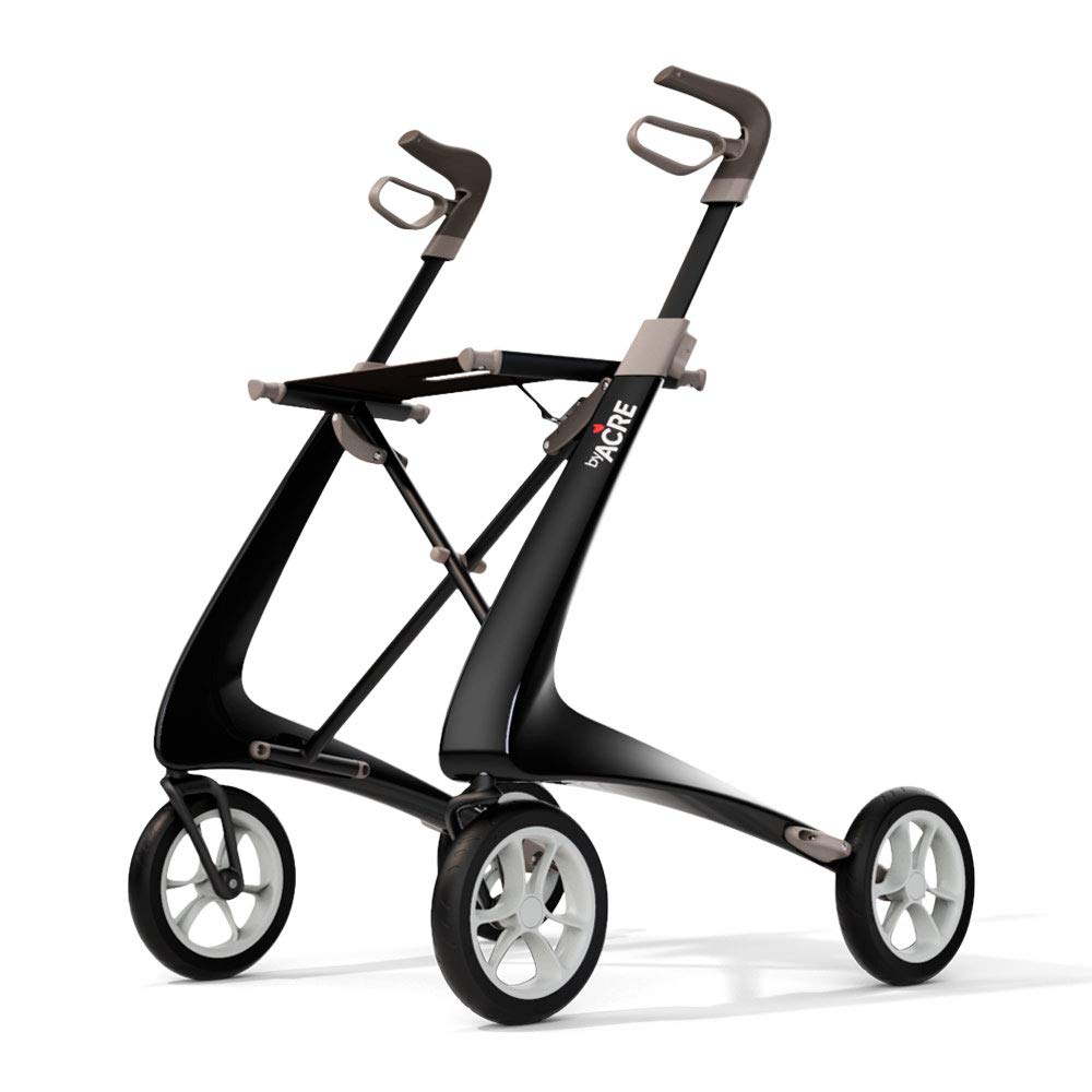 byACRE Carbon Ultralight Rollator Walker with Organizer Bag, Wide Track, 18.5" x 24" Seat (W x H), Black