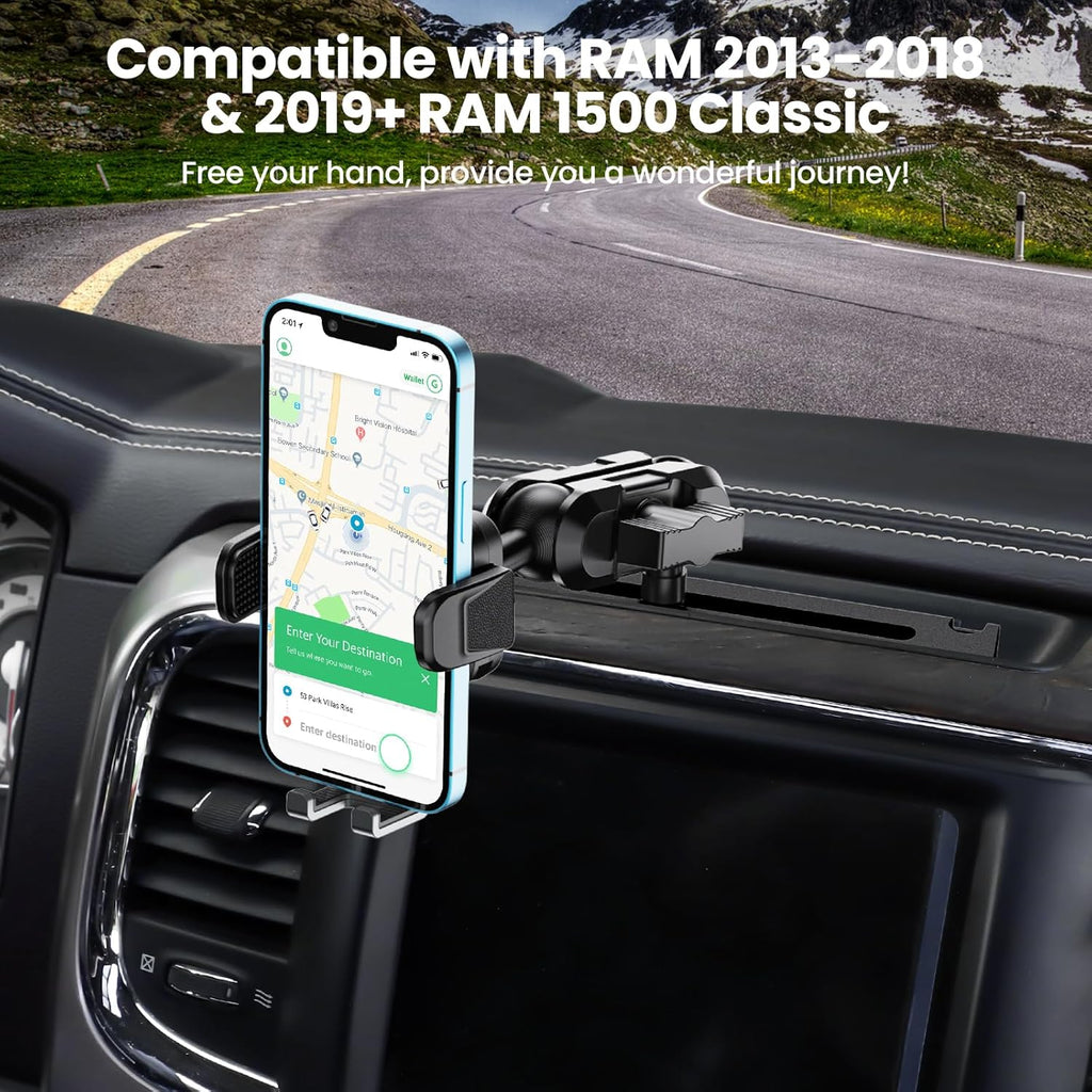Metal Phone Mount for Ram Truck 2013-2018, Dash Holder with 360° Rotation Y61309