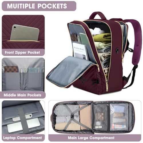Waterproof Carry On Travel Backpack for Women, Fits 17 Inch Laptop V834