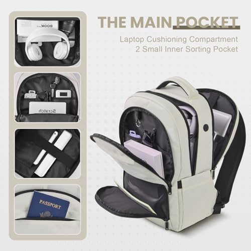 Travel Laptop Backpack with USB Charger Hole, Water Resistant, Carry-on Size M7033