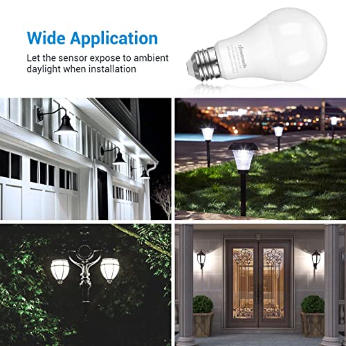 Dusk to Dawn LED Light Bulbs, A19 Sensor Bulb, Auto On/Off, 9W, 800LM, 5000K Daylight, E26 Base, 4-Pack O646388