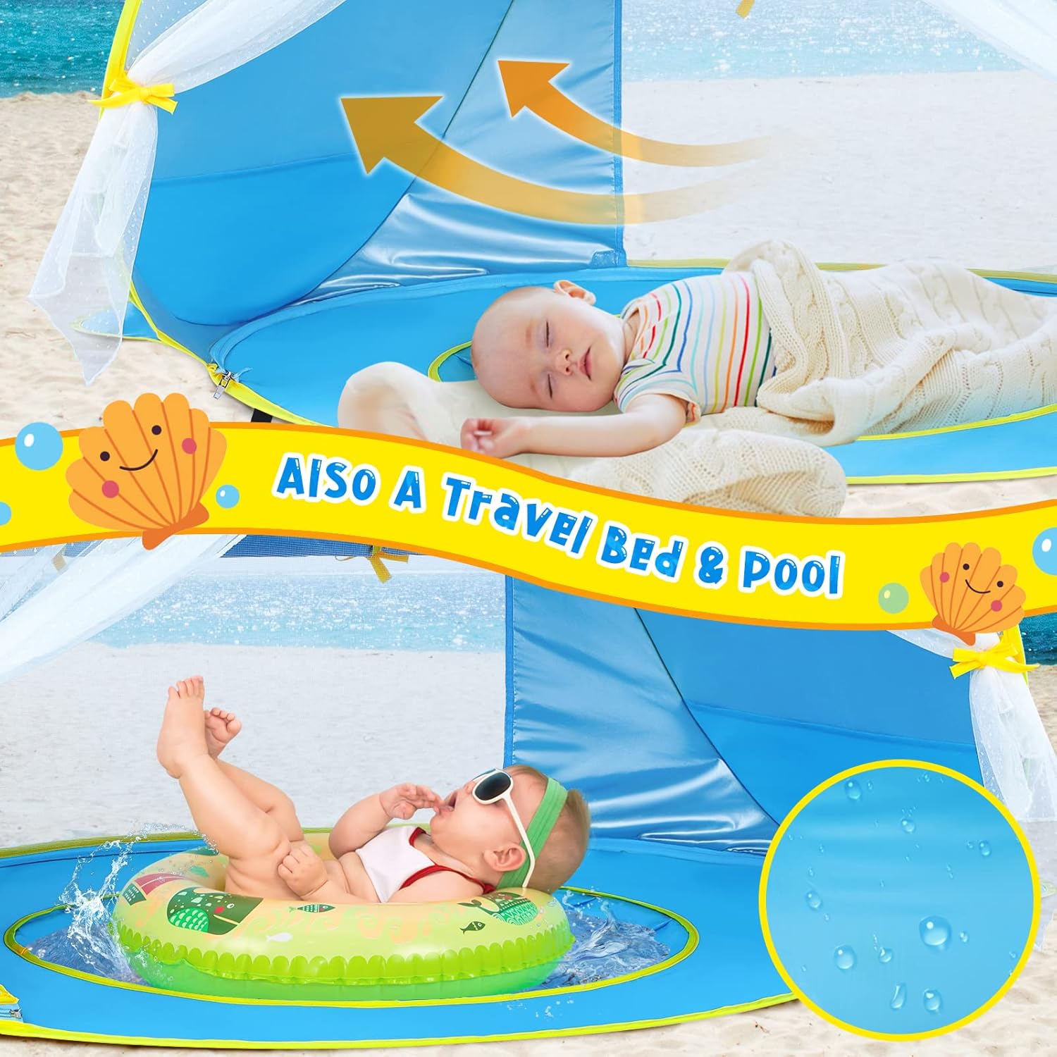 Baby Beach Tent with Canopy, UPF50+ UV Protection, Easy Pop Up Shade Pool for Toddlers S812551