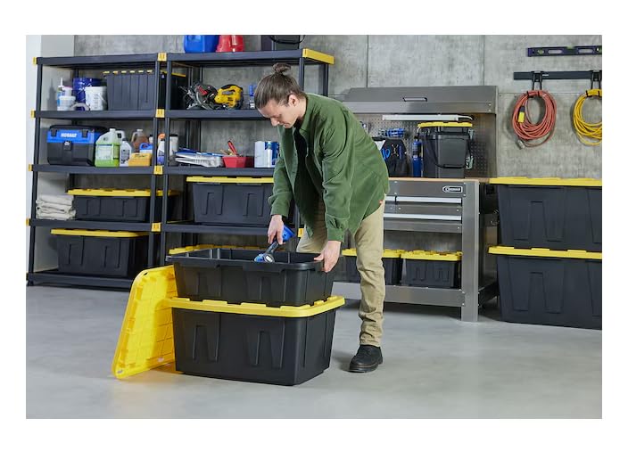 Heavy Duty 5-Gallon Tote with Hinged Lid, Lockable Storage Box Y78842