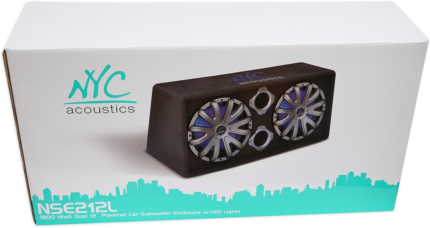 Dual 12" 1800W Powered Car Subwoofer System with LED and Wire Kit E108
