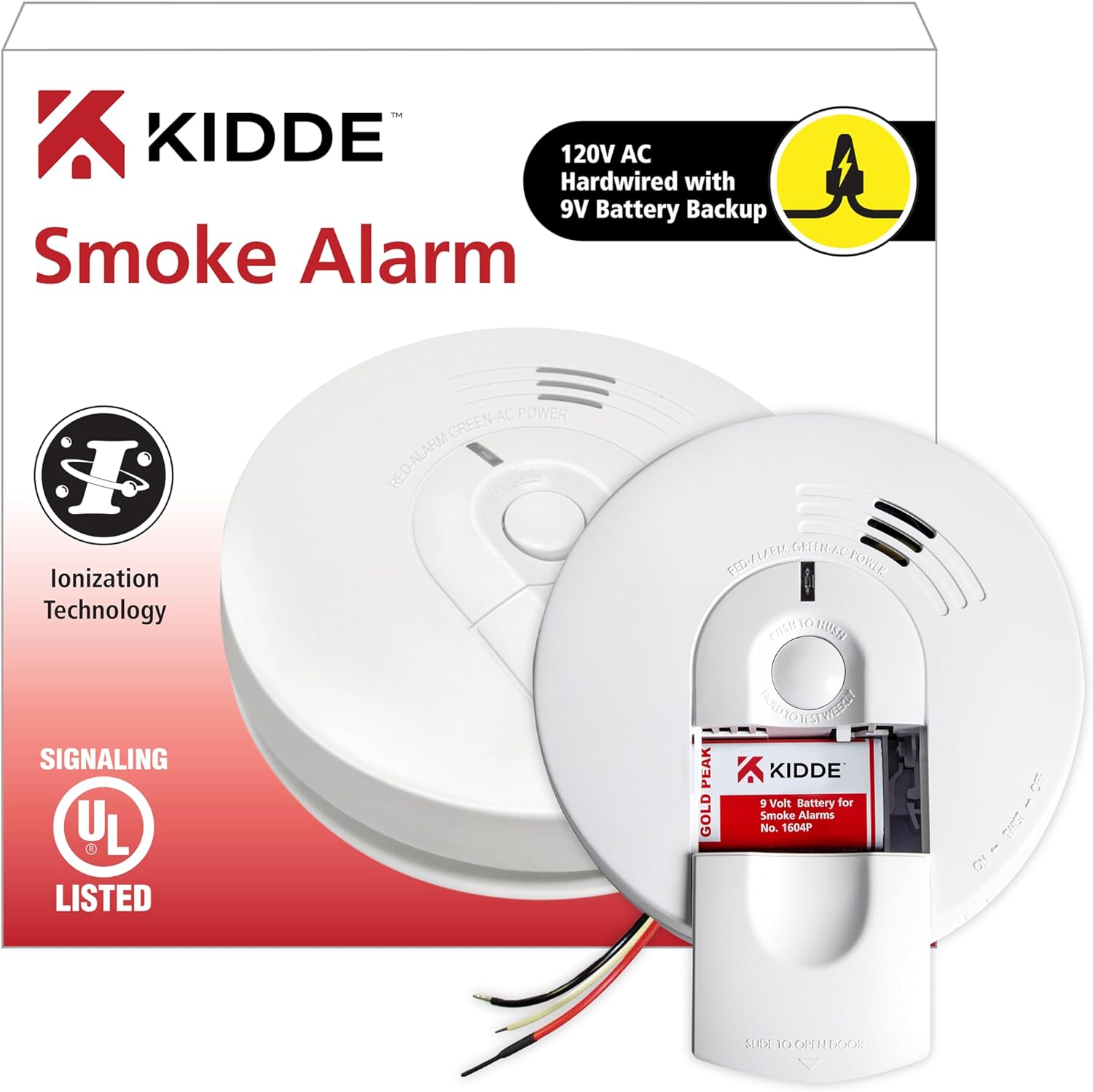 Kidde 21026063 AC Hardwired Smoke Detector Alarm with 9V Back up and Front Load Battery Door, White
