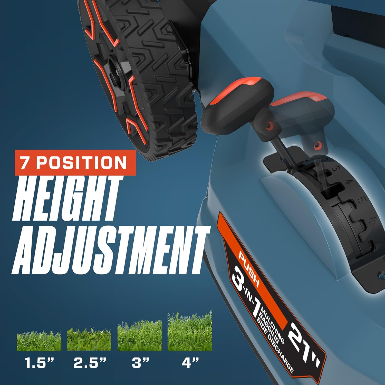 Cordless 21-Inch 3-in-1 Push Lawn Mower with Bagging, Mulching, and Side Discharge T7771